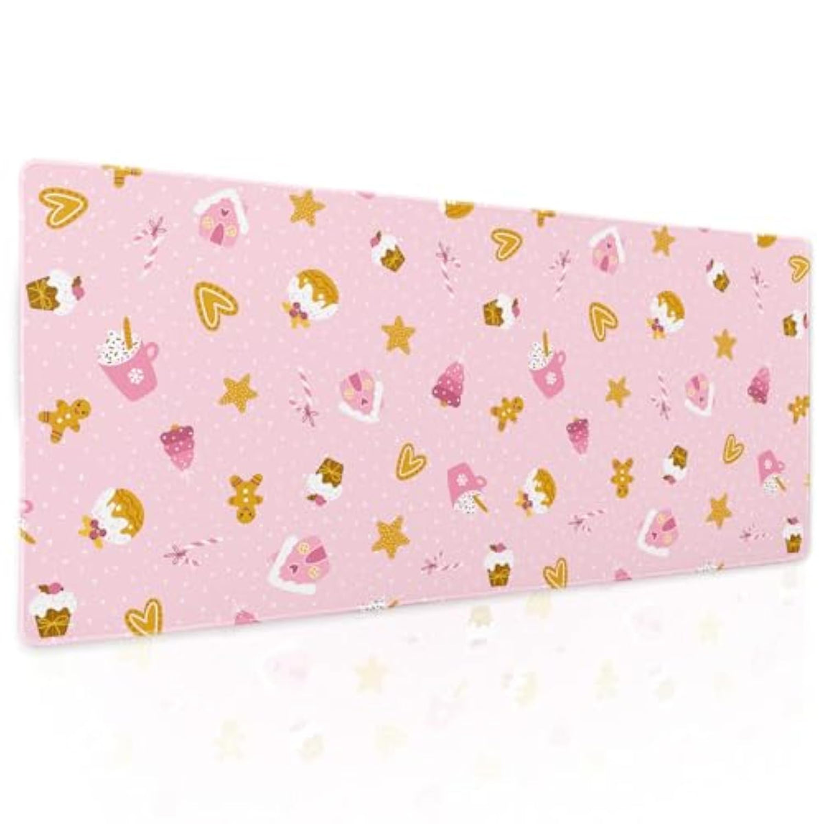 Pink Christmas Gaming Mouse Pad Xl Cute Kawaii Cupcake Gingerbread Extended Big Large Desk Mat Non-Slip Rubber Base Stitched Edge Xmas Holiday Long Keyboard Mousepad For Computer Laptop,31.5×11.8 In
