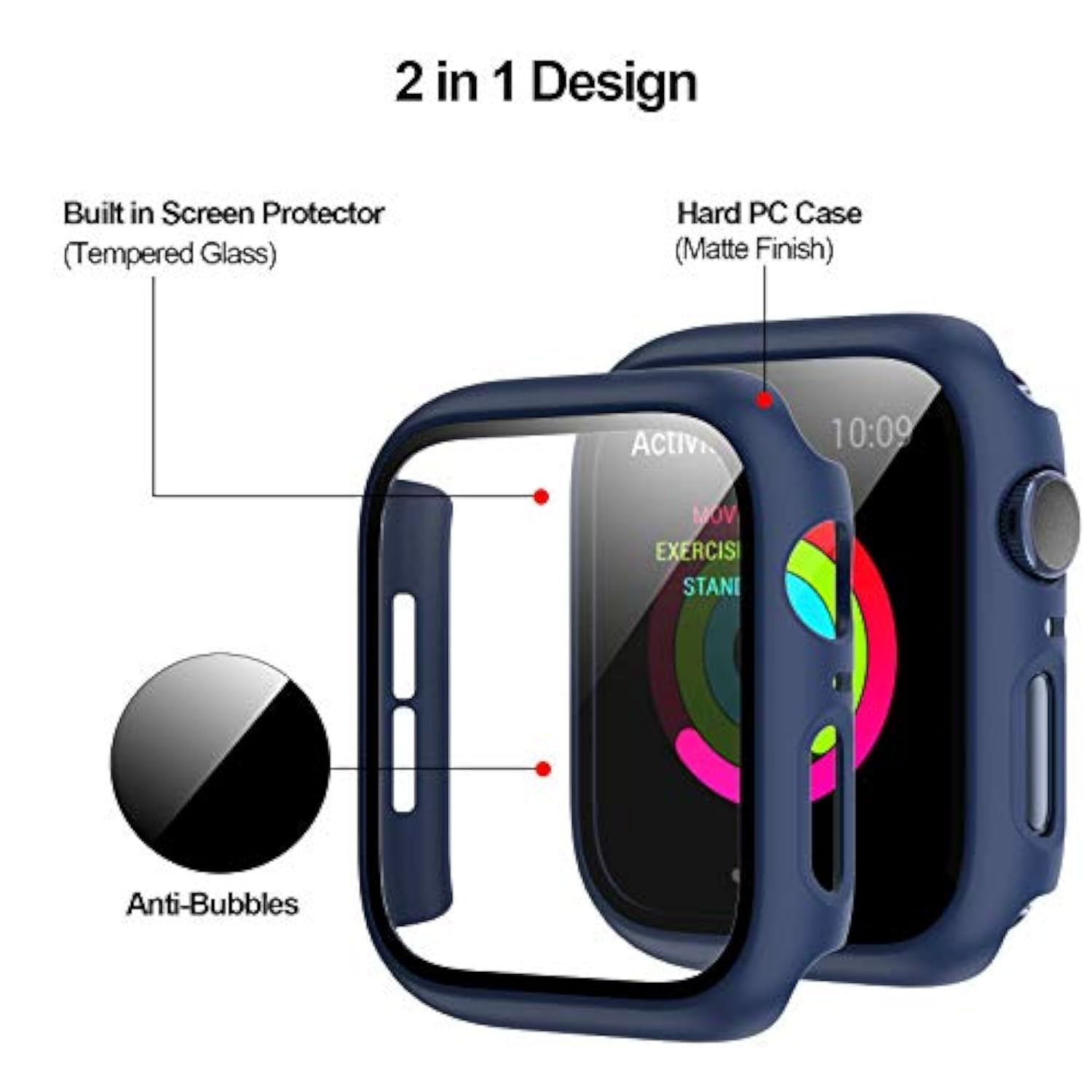 4 Pack Hard Pc Case Compatible With Apple Watch Series 9/8/7 45Mm, Case With Tempered Glass Screen Protector Bubble-Free Cover For Iwatch 9/8/7 Accessories, (Black+Blue+Silver+Clear, 45Mm)
