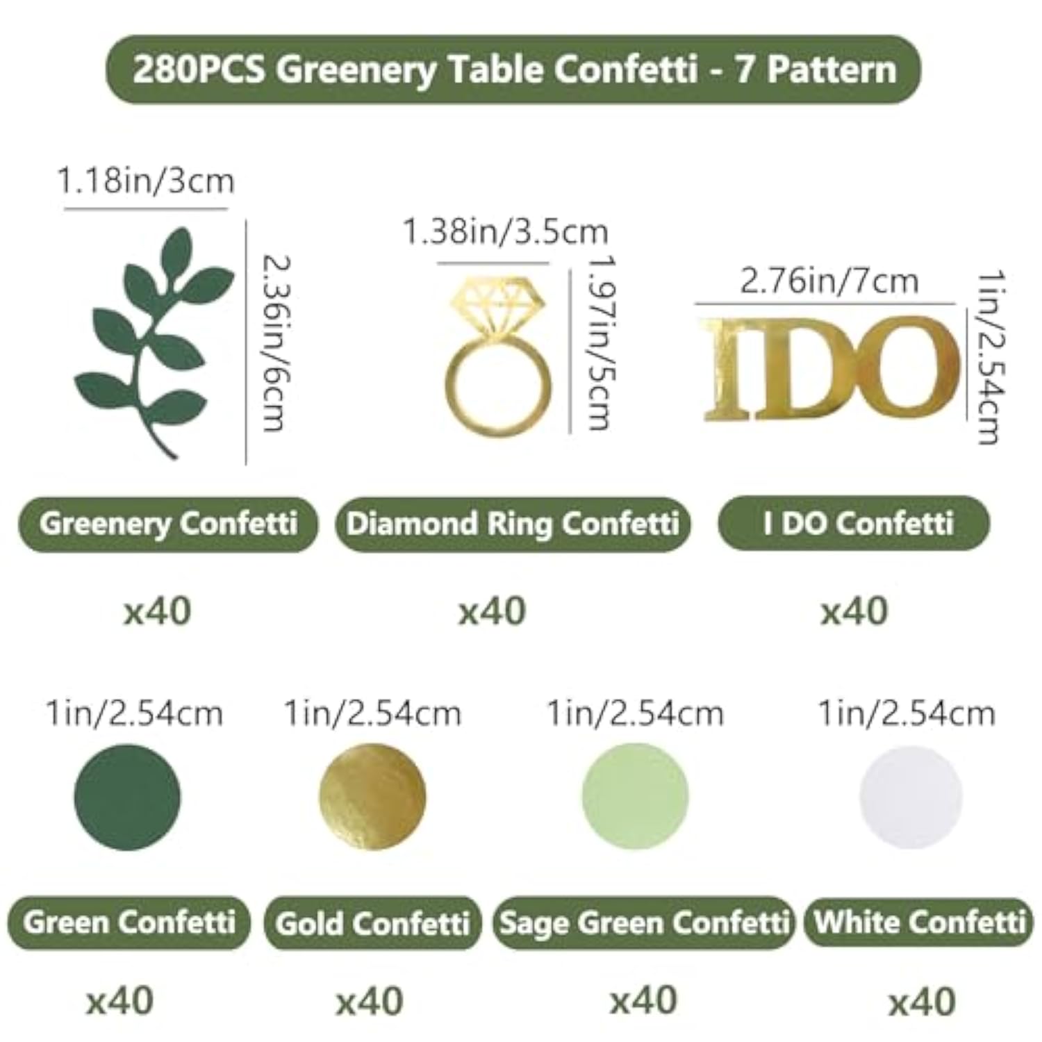 280Pcs Greenery Bridal Shower Table Confetti Decorations, Sage Green I Do Diamond Ring Confetti Decor For Wedding Engagement Bachelorette Bride To Be Party