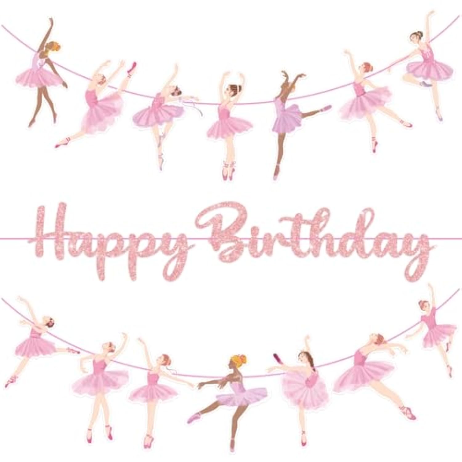 3Pcs Pink Ballerina Birthday Party Banners, Ballet Girls Happy Birthday Decorations Ballet Themed Hanging Banner Decor For Girls Tutu Dance Party Supplies