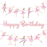 3Pcs Pink Ballerina Birthday Party Banners, Ballet Girls Happy Birthday Decorations Ballet Themed Hanging Banner Decor For Girls Tutu Dance Party Supplies