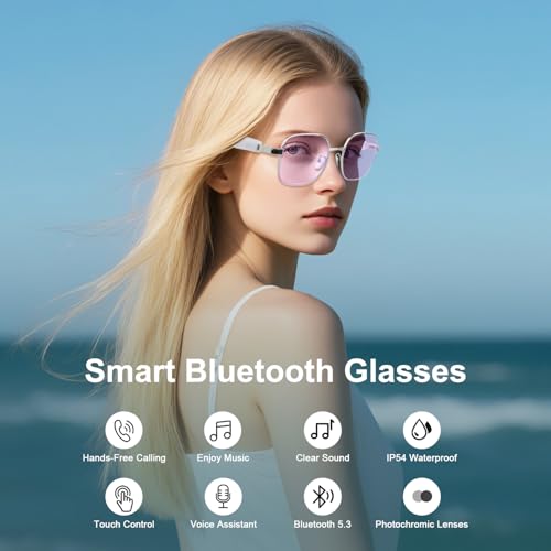 Smart Glasses, Anti-Blue Light Bluetooth Glasses, Built-in Mic and Speakers, Open Ear Music and Hands-Free Calls, Touch and Voice Assistant