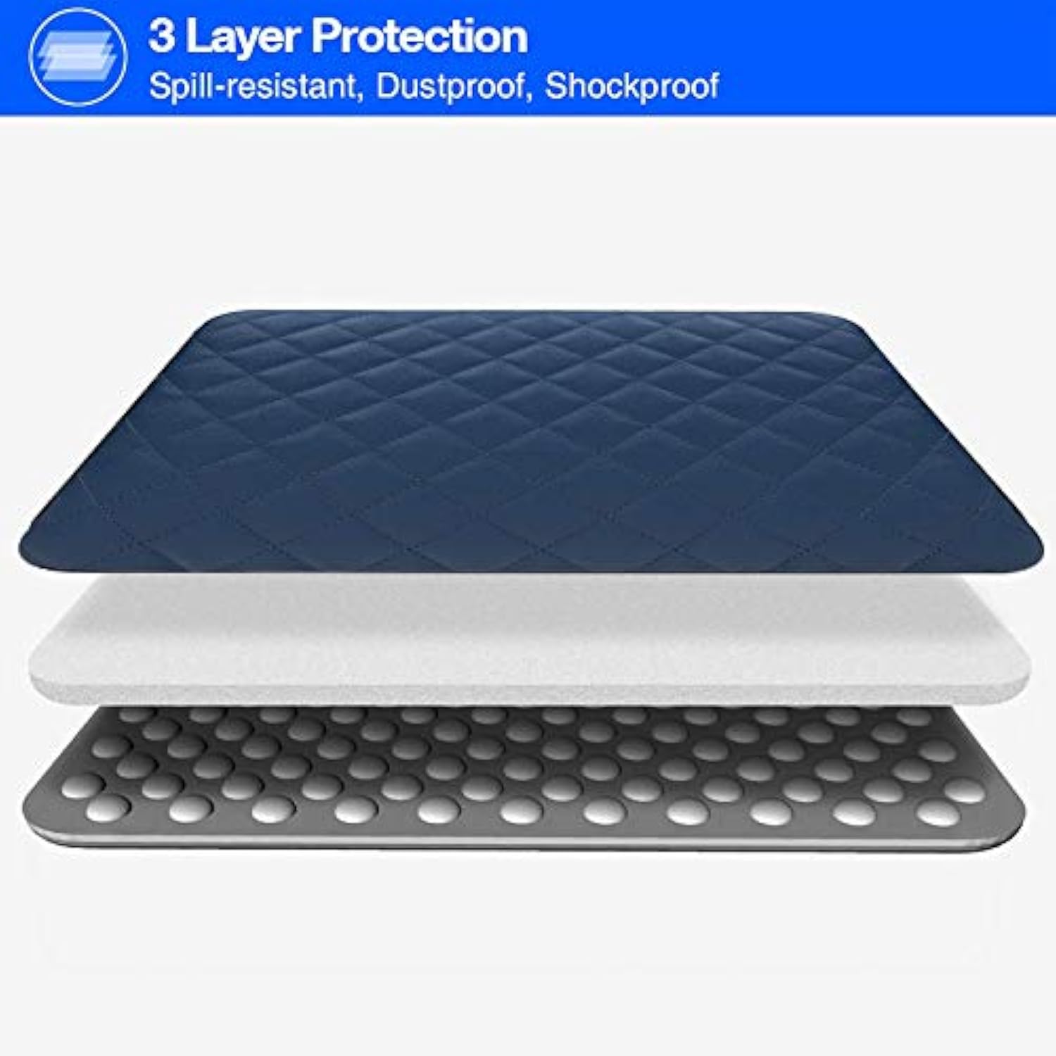 Rainyear 15 Inch Laptop Sleeve Diamond Pu Leather Case Shockproof Zipper Cover Carrying Bag Specially Compatible With 15.4" Macbook Pro/Air, Surface Laptop 3/4 15", New Xps 15 Touch (Navy Blue)