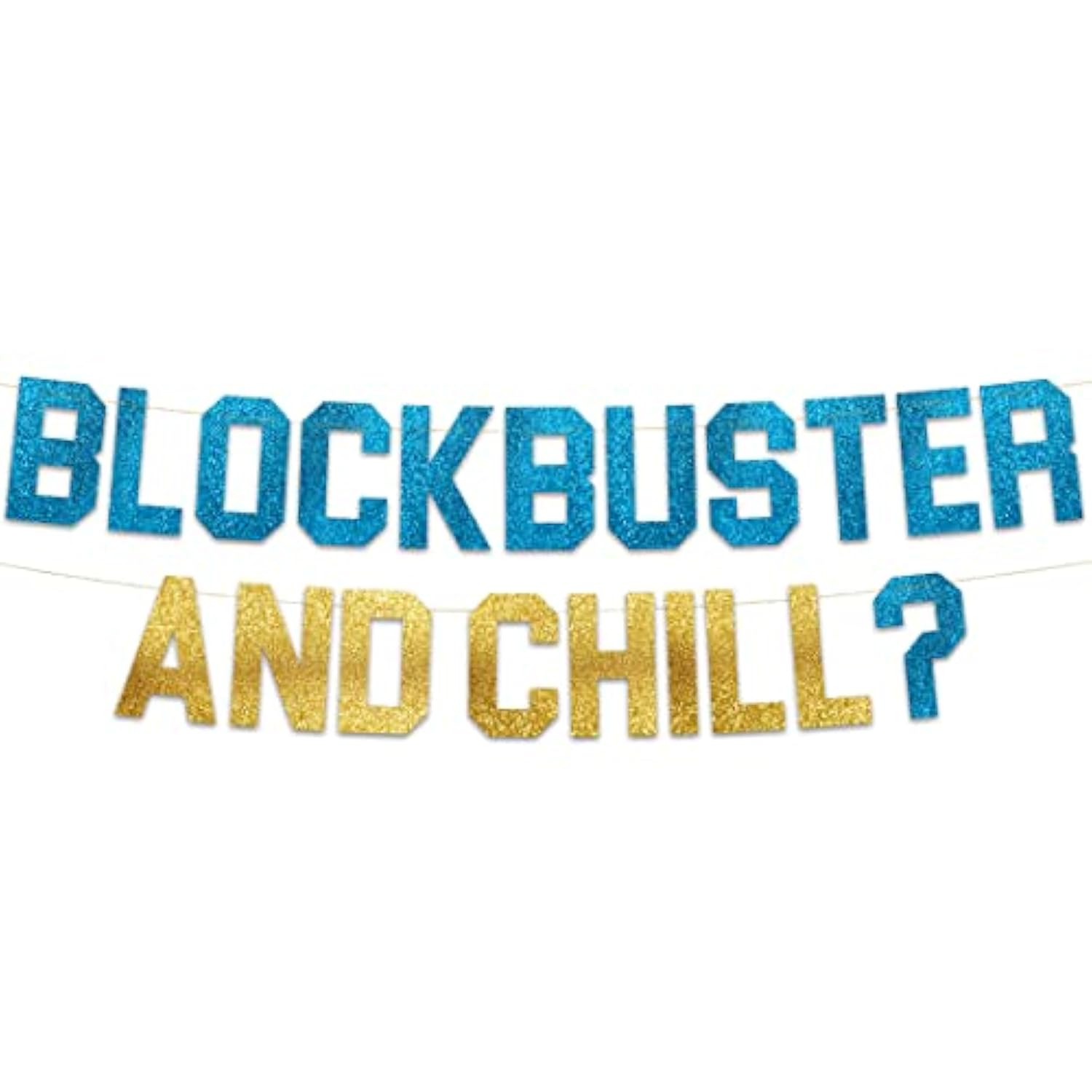 Block Buster And Chill Glitter Banner - Funny Throwback 90'S And 80'S Theme Party Decoration, Favors & Supplies