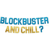 Block Buster And Chill Glitter Banner - Funny Throwback 90'S And 80'S Theme Party Decoration, Favors & Supplies