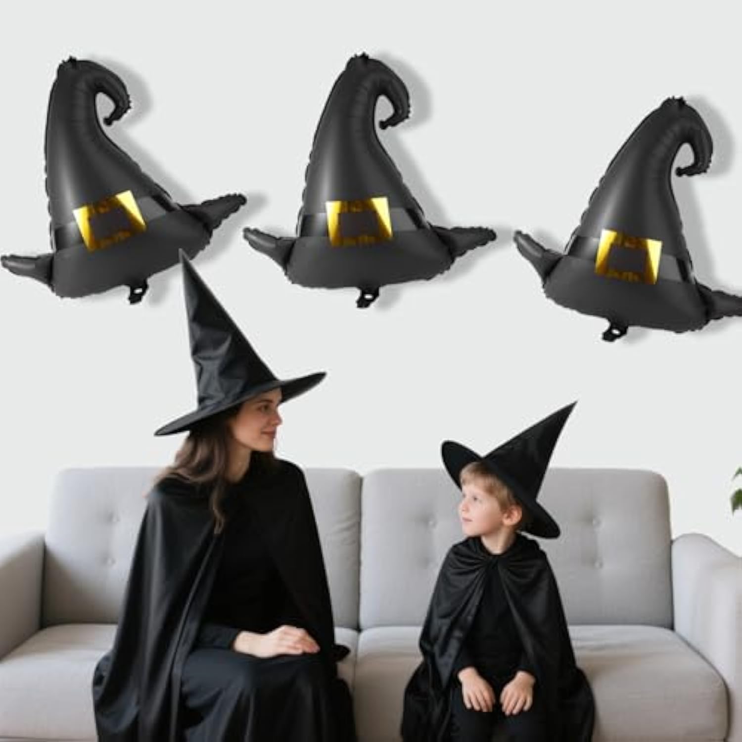 6pcs Witch Hat Balloons Black Foil Halloween Party Decorations for Kids Supplies