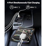 Car Charger Usb C, 4-Port 90W Super Fast Charging Car Phone Charger Accessories Dual Usb-C & Usb-A Cargador Carro Cigarette Lighter Adapter For Iphone 16 15 14 13 12 11, Ipad, Samsung, Tablet, Android