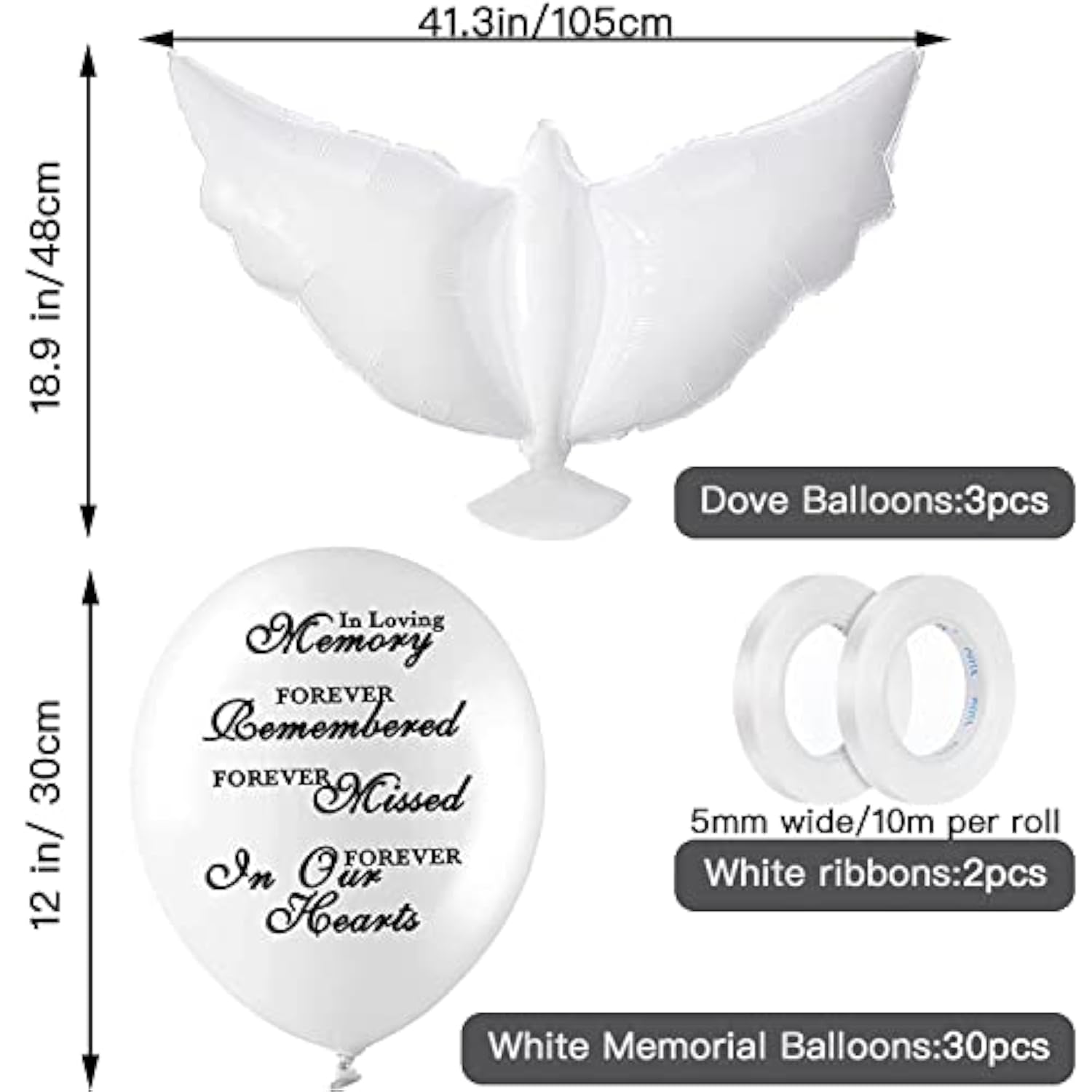 Dove Memorial Balloons To Release In Sky, Biodegradable Funeral Balloons Memorial Decorations For Celebration Of Life Party Happy Birthday In Heaven, 30 Memorial Balloons & 3 White Dove Balloons