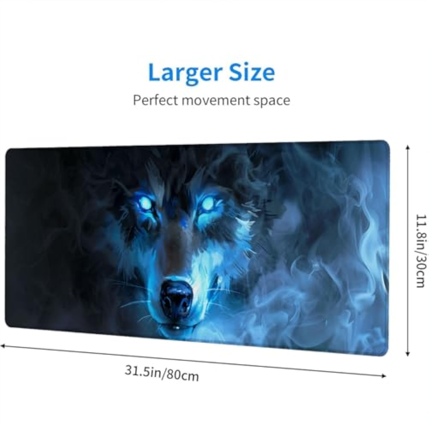 Wolf Gaming Mouse Pad Misty Wolf Blue Eye Cool Animal Xl Mouse Pad Large Mousepad Extended Laptop Keyboard Mat Gaming Desk Pad Mouse Mat 31.5"X11.8" Office Computer Keyboard Laptop Home