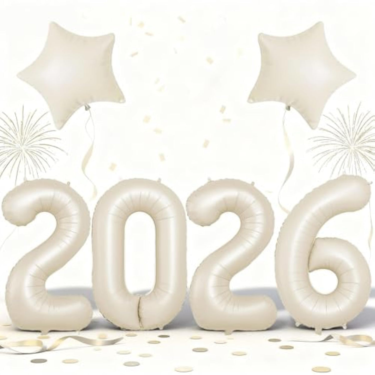40 Inch Cream White 2026 Balloons with 18 Inch Star for Party Decor