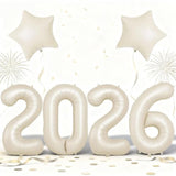 40 Inch Cream White 2026 Balloons with 18 Inch Star for Party Decor