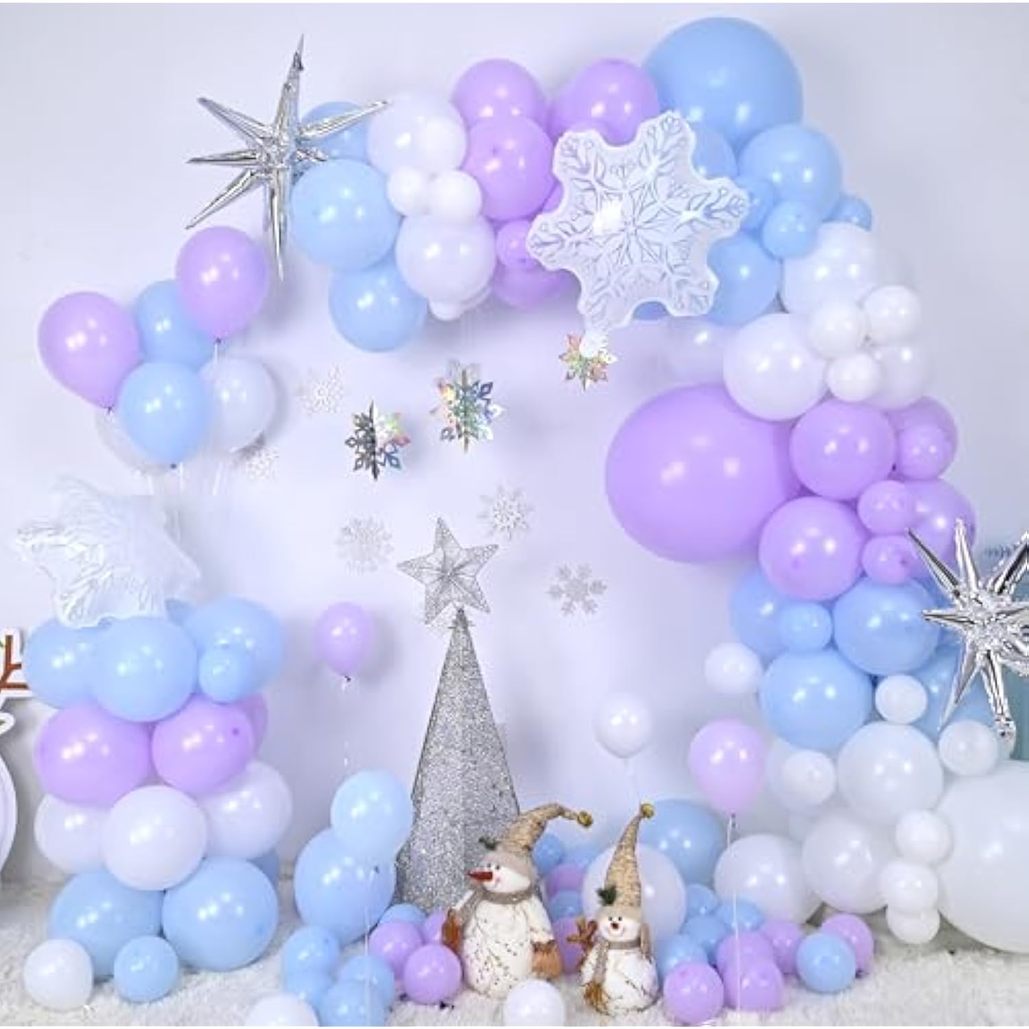 Winter Wonderland Balloon Arch Garland Kit, Baby Blue Purple Balloons With Spike Star Snowflake Foil Balloons For Ice Wonderland Christmas Baby Shower Snow Princess Birthday Party Decorations Supplies