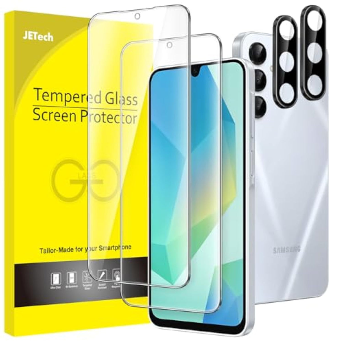 JETech Screen Protector for Samsung Galaxy A16 5G / 4G 6.7-Inch with Camera Lens Protector, Tempered Glass Film, HD Clear, 2-Pack Each