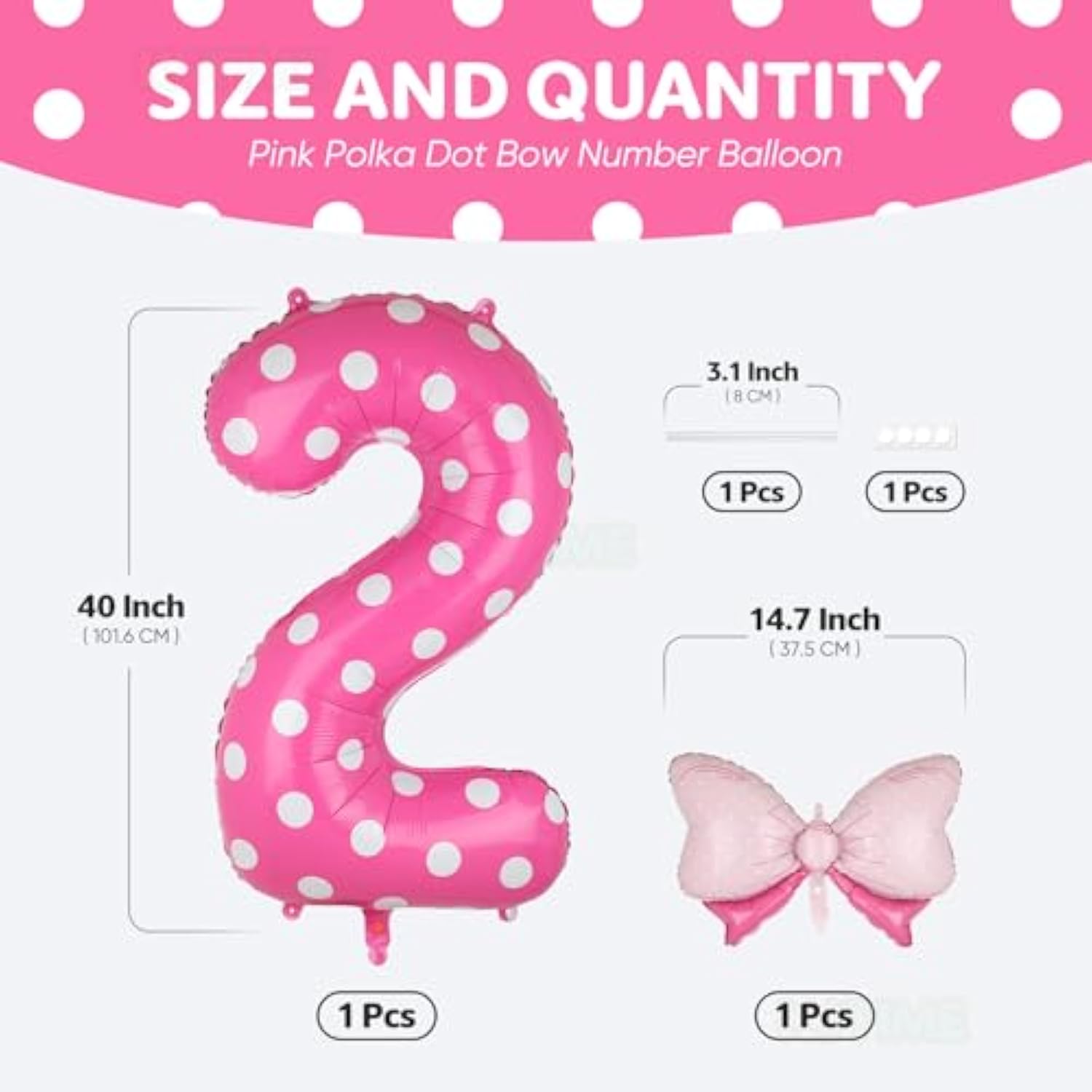 40 Inch Pink Number 2 Foil Balloon Big Mylar Bow Balloons Giant Birthday Decoration For Girls' Princess Parties