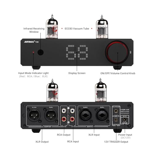T20 Fully Balanced Tube Preamp for Home Audio - ECC83 Tube Design, Swappable Op-Amps & Tubes, XLR/RCA Inputs/Outputs, Pre-Amp for 2 Channel Stereo