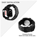 Compatible With Apple Watch Band 45Mm/44Mm/42Mm With Case, Shockproof Rugged Band Strap For Iwatch Se2 Se Series 9/8/7/6/5/4/3/2/1 With Bumper Case Cover Men Women, Matte Black