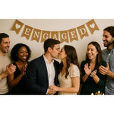 Engaged Burlap Banner – Rustic Engagement Party Garland, Pre-Strung 9-Piece Pennants, 5×7? Wedding & Bridal Shower Decorations, Photo Backdrop Props