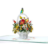 3D Bird And Flower Basket Pop Up Greeting Card For Birthday, Just Because, Thinking Of You, Retirement, Get Well, Congratulations, Cards Mother'S Day, Teacher'S Father'S Any Occasions, F18