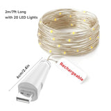 Rechargeable Fairy Lights - 7Ft 20 Led String Lights, Usb Rechargeable Battery Operated Twinkle Light For Mason Jars Wed