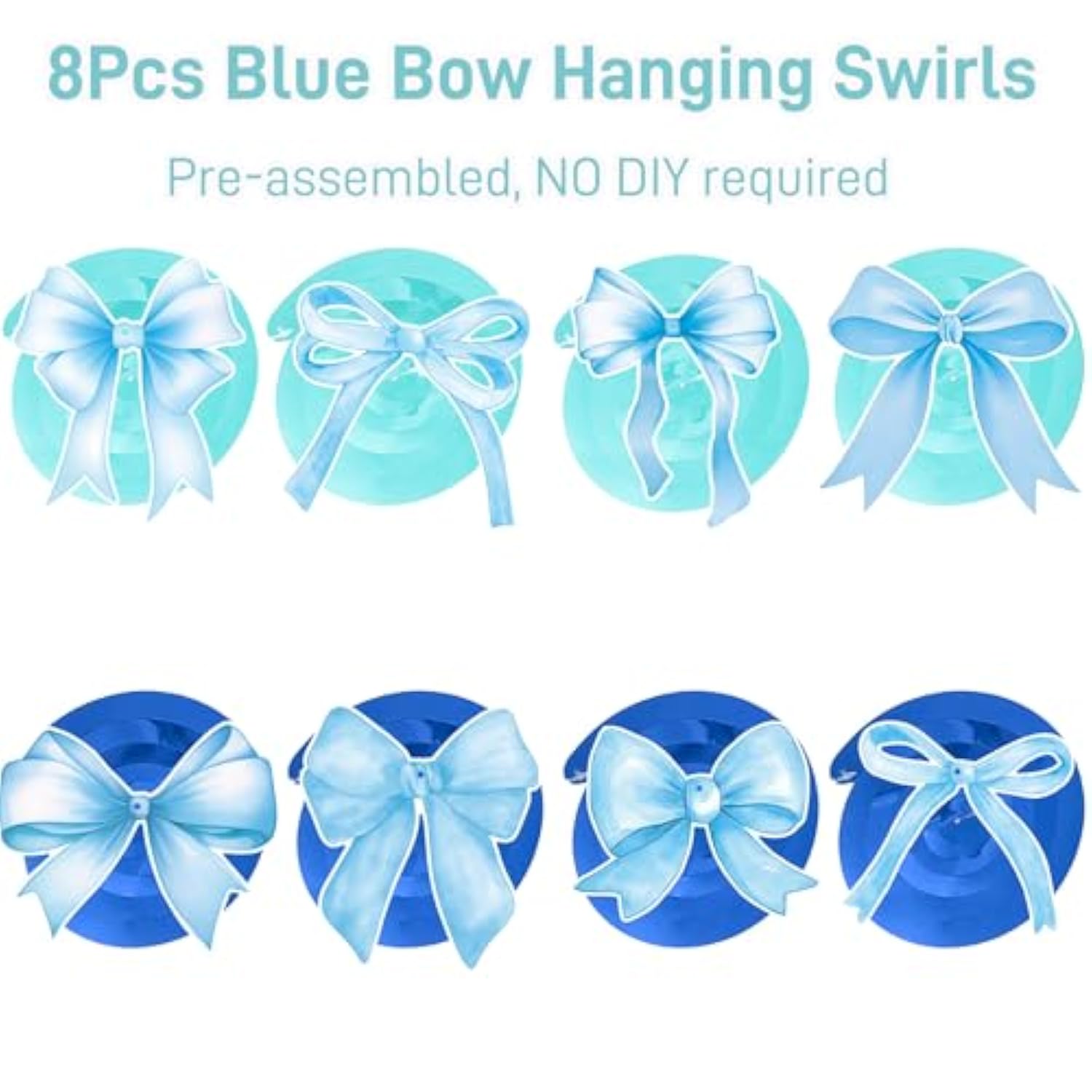 Blue Bow Birthday Banner Garland With Hanging Swirls For Baby Blue Bow Party Decor Coquette Birthday Decorations