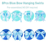 Blue Bow Birthday Banner Garland With Hanging Swirls For Baby Blue Bow Party Decor Coquette Birthday Decorations