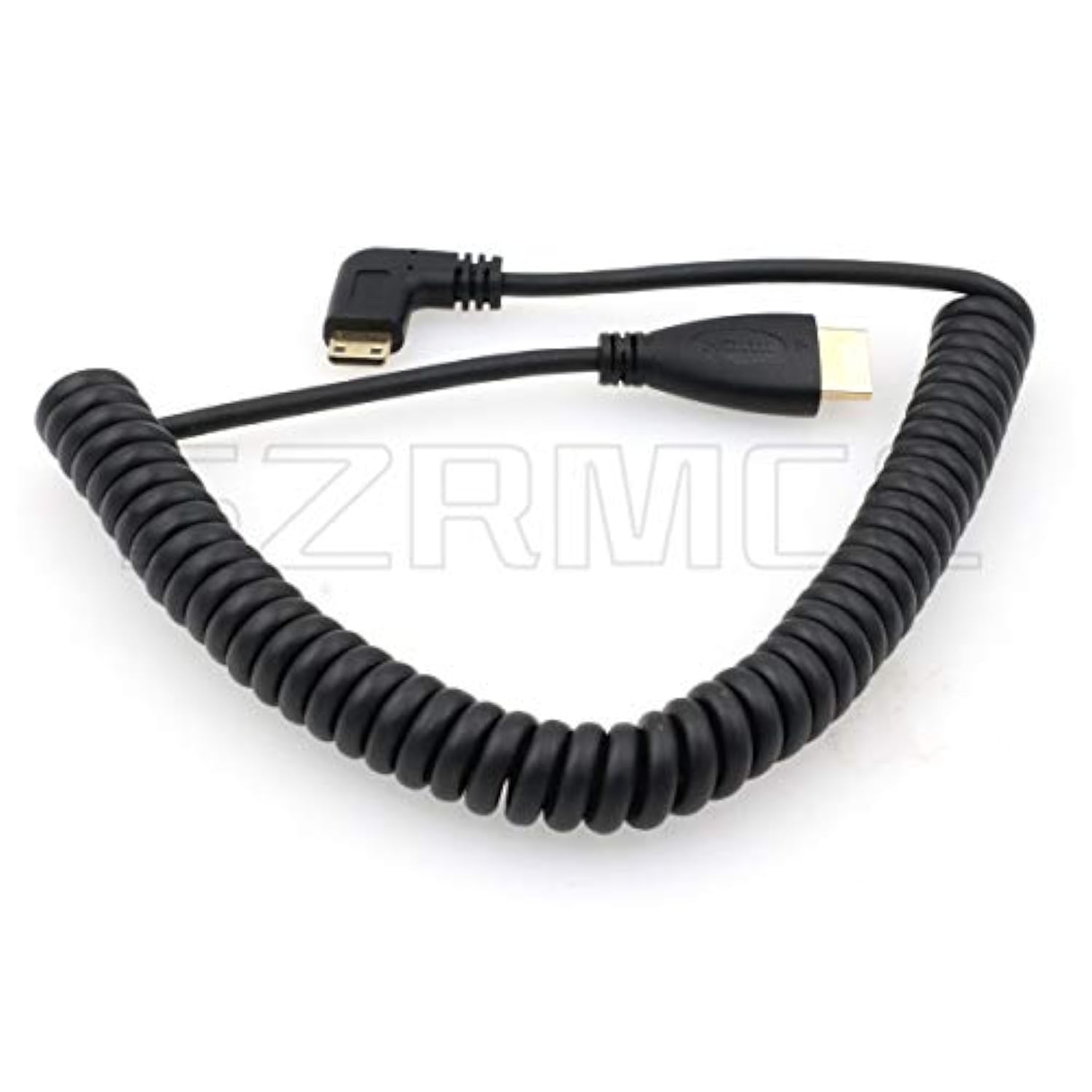 Left Angled Mini Hdmi To Full Hdmi High Speed Coiled Cable For Canon Sony Dslr