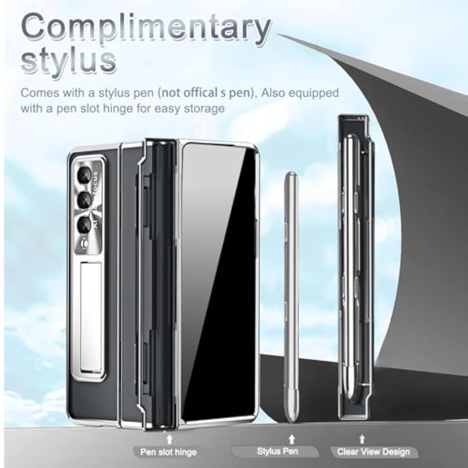 For Z Fold 7 Case With S Pen Holder & Stylus And Kickstand, Built-In Privacy Screen Protector Flat Hinge For Samsung Galaxy Z Fold 7 Case, Galaxy Fold7 Phone Cover With S Pen Slot - Clear Silver