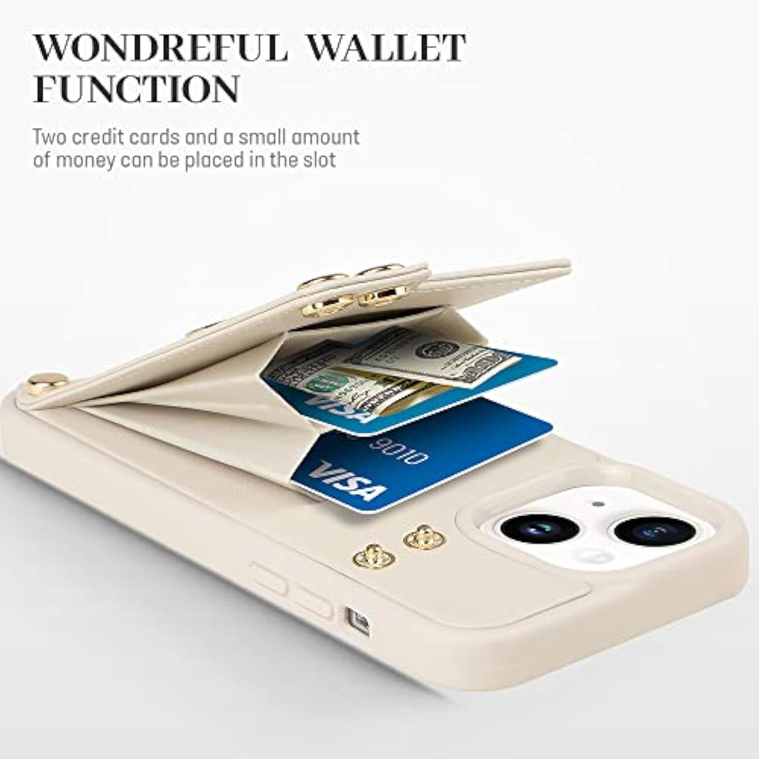 Wallet Case Compatible With Iphone 13, Case With Card Holder, Rfid Blocking Leather Cover 360°Rotation Ring Kickstand Protective Bumper Designed For Apple Iphone 13 6.1'' (2021) Beige