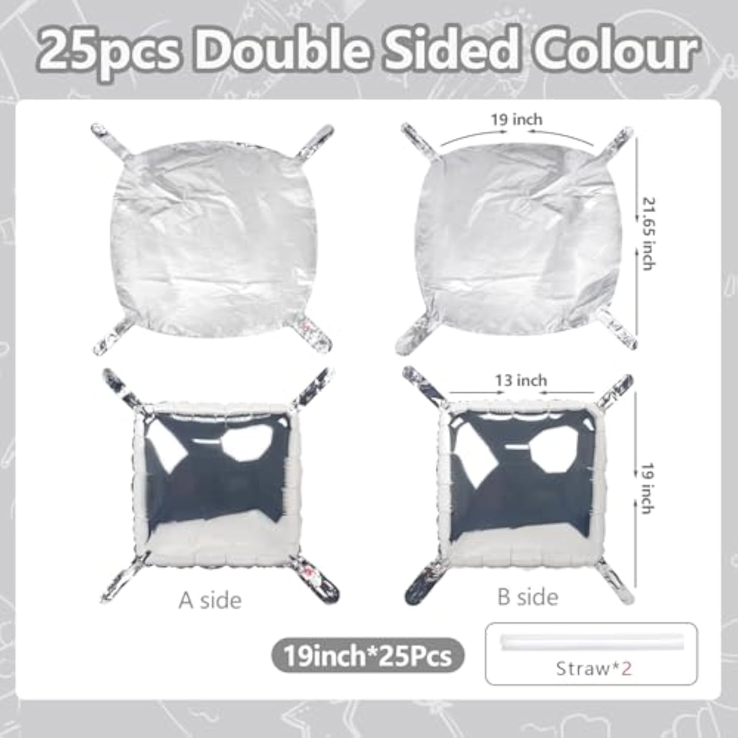 25Pcs Metallic Silver Square Foil Balloons Wall Backdrop Chrome Silver Balloons Tunnel Garland Arch Kit For Anniversary Bachelorette Birthday Engagement Bridal Baby Shower Party Decorations