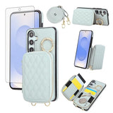 Phone Case for  Galaxy A57 5G Zipper Wallet Cell Cover with Tempered Glass Screen Protector Ring Credit Card Holder Slot Crossbody Strap