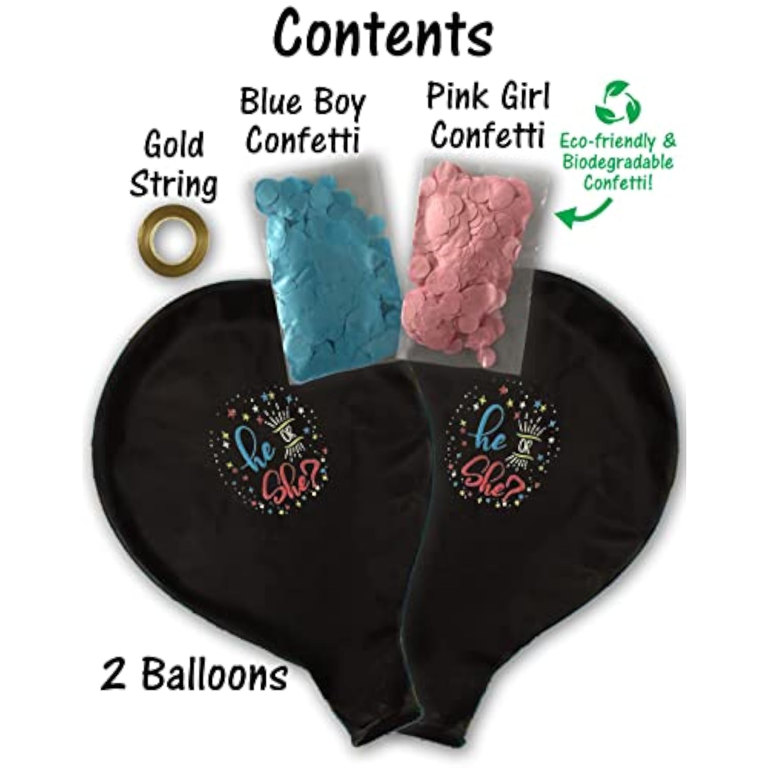 Gender Reveal Balloon - Includes Eco-Friendly Pink And Blue Confetti - 2Pcs 36" Balloon For Boy Or Girl Announcement