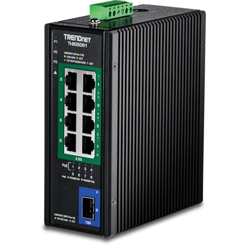 9-Port Industrial 2.5G Din-Rail Poe++ Switch With 10G Sfp+ Port, Ti-Bg5091, Multi-Gigabit, 8 X 2.G Poe++ Ports, 1 X 10G Sfp+ Port, 480W Poe Power Budget, 60Gbps, Protection, Black