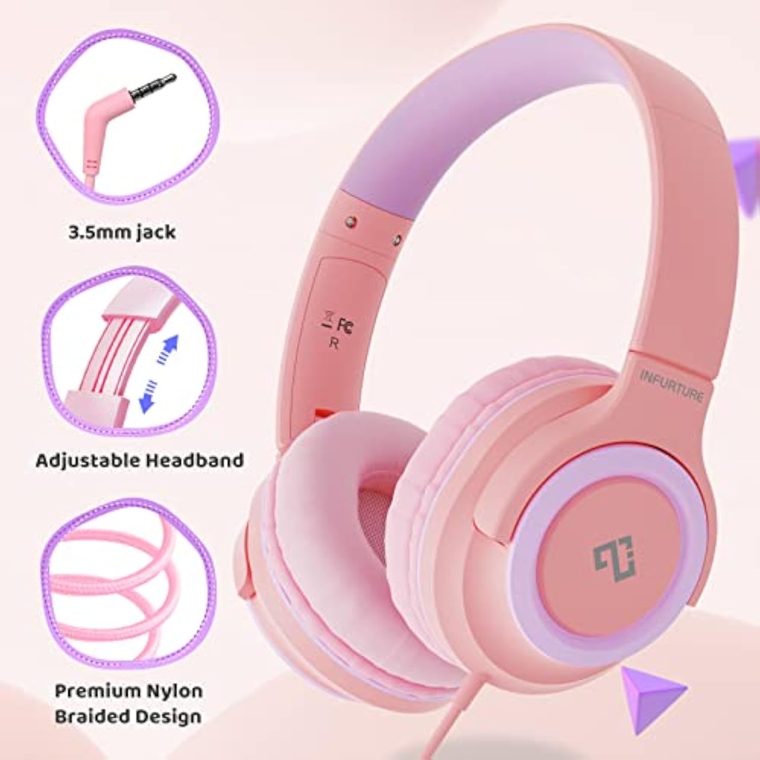 Kids Headphones With Microphone For Children Boys Girls, Volume Limit 94Db, On