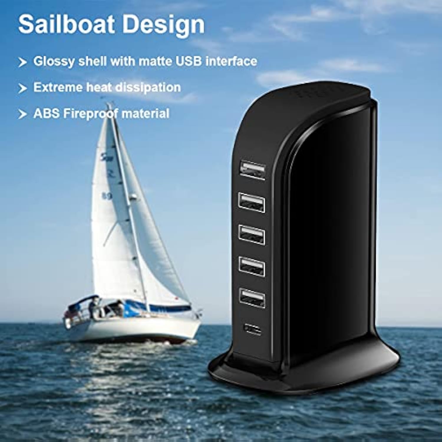 Charger Block 6 In 1 , 40W Usb C Charger 3A, Charging Hub With 5 Usb Ports(Shared 6A) For Multiple Electronics, Usb Charging Station Multiports, Universal Desktop Phone Charger Travel Ready, Black