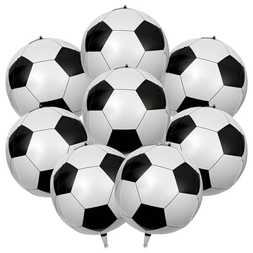 8 Pcs Soccer Foil Balloons 22 Inch 4D Soccer Ball Balloons Large Realistic Football Mylar Balloon for Global Football Tournament Baby Shower Birthday Graduate Sports Themed Party Decorations