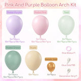 157Pcs Pastel Pink And Purple Balloon Arch Garland Kit, Pink Purple Teal Light Green Nude Metallic Gold Latex Balloons For Baby Shower Spring Garden Tea Party Decorations