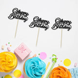 24Pcs Happy Birthday Cupcake Toppers Glitter Birthday Cupcake Food Picks For Celebrating Happy Birthday Party Cake Decorations Supplies Black