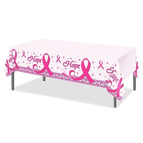 2 Pcs Breast Cancer Awareness Party Tablecloth Breast Cancer Pennant Table Covers Pink Ribbon Tablecloths Rectangular Plastic Table Covers, Disposable Pink Ribbon Tablecloth for Breasts Cancers Day