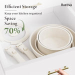 Ceramic Nonstick Cookware Set, Healthy,Non Toxic,17-Pieces Pots And Pans Set Removable Handles,Induction Rv Kitchen Set,Stain & Scratch-Resistant,Dishwasher/Oven Safe,Pfas/Pfoa Free,Cream White