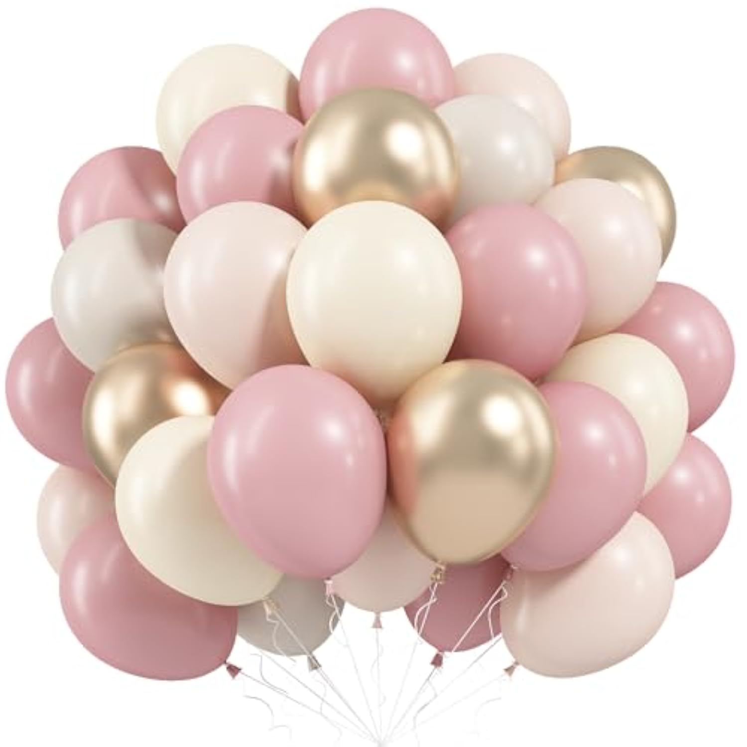 Dusty Pink Beige Balloons, 60 Pcs 12 Inch Pink Sand White Balloons, Metallic Gold Nude Cream Balloon For Girls Women Birthday Pastel Bridal Shower Boho Wedding Baby Shower Engagement Party Decoration