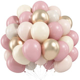 Dusty Pink Beige Balloons, 60 Pcs 12 Inch Pink Sand White Balloons, Metallic Gold Nude Cream Balloon For Girls Women Birthday Pastel Bridal Shower Boho Wedding Baby Shower Engagement Party Decoration