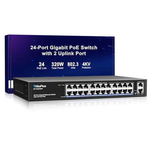 26 Port Gigabit Poe Switch With 24 Port Poe+ 1000Mbps, 2X1000Mbps Uplink, 26 Port Ieee802.3Af/At Poe @320W, Support Vlan, Metal Housing, Desktop Or Wall-Mount, Plug & Play