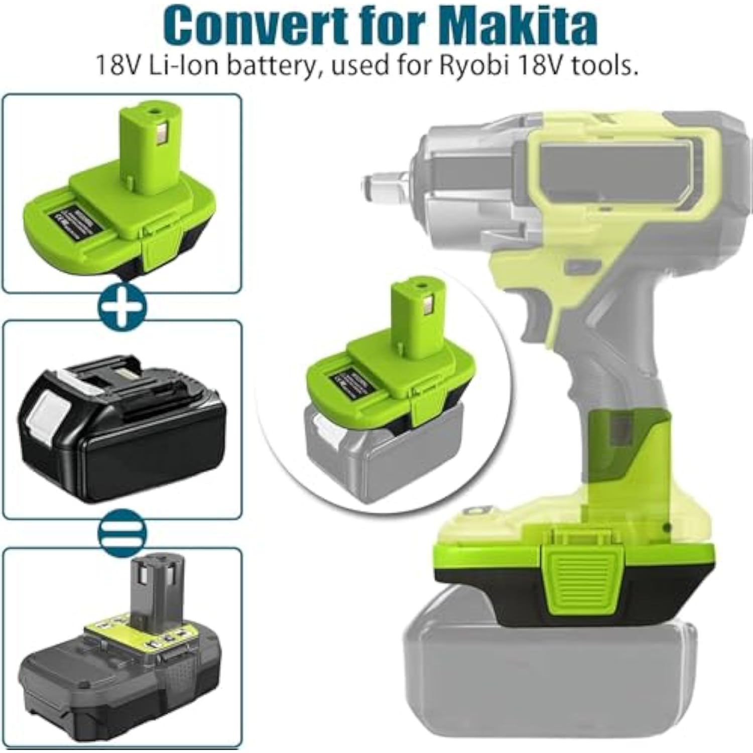 Battery Adapter For Makita For Ryobi, Battery Adaptor Convert For Makita 18V Battery To For Ryobi 18V Power Tools(No Battery)