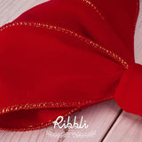 Red Velvet Wired Ribbon,Velvet Ribbon With Gold Metallic Edge, 2-1/2 I
