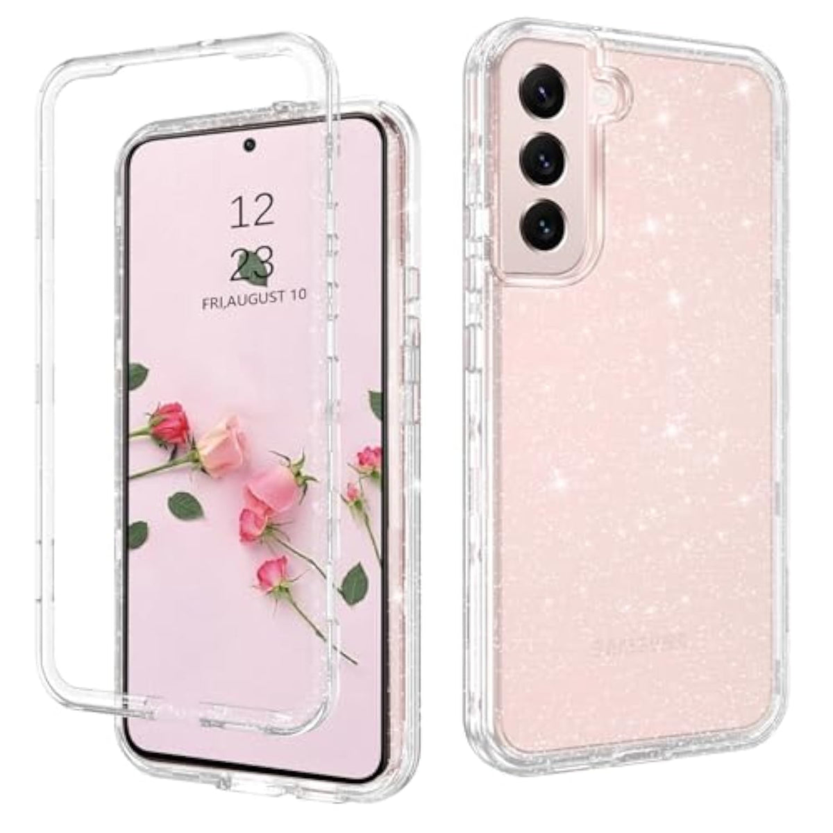 For Samsung Galaxy S22 6.1" 5G Case Glitter Full Body Protective 3 In 1 Heavy Duty Hybrid Hard Pc Rugged Shockproof Women Girls Transparent Bling Sparkle Cover Phone Case For Samsung S22, Clear