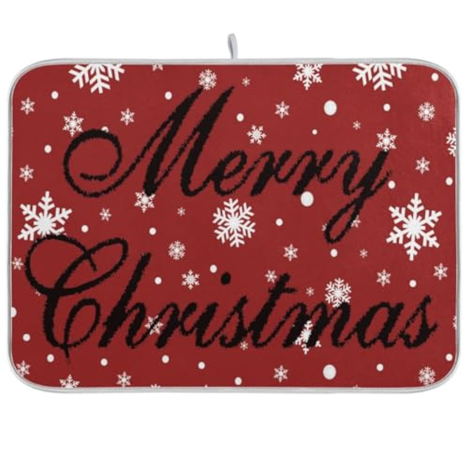 Merry Christmas Red Dish Drying Mat For Kitchen Winter Snowflake White Microfiber Drying Mats Absorbent Reversible Dish Pad Large Dish Draining Mat 18X24 Inch