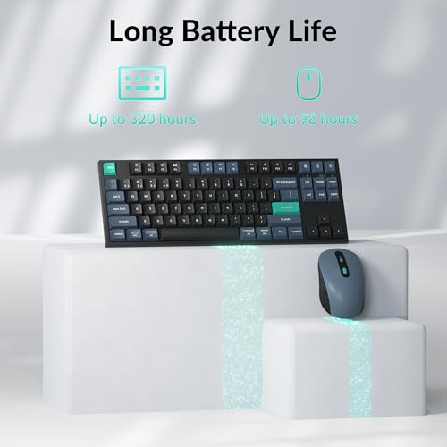 B33 Wireless Keyboard & Bm25 Mouse Combo, 2.4 Ghz/Bluetooth 5.2/Wired, 80% Tkl Silent Portable Ergonomic Keyboard Adjustable Dpi Mouse, Unifying Receiver For Macos Windows Linux