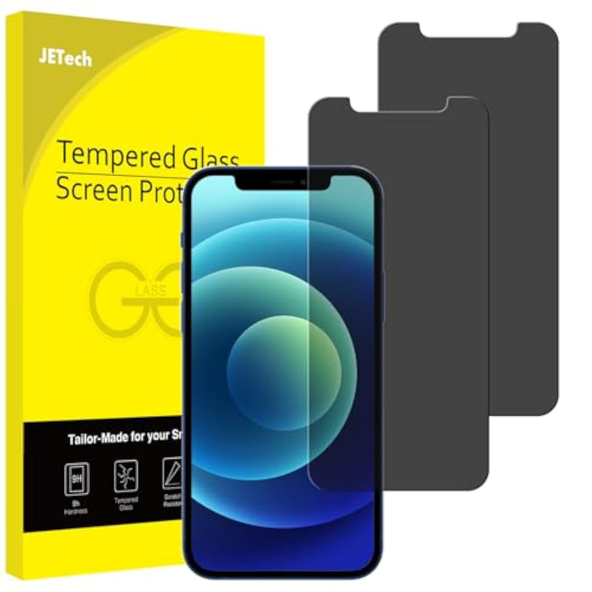 JETech Privacy Screen Protector for iPhone 12 mini 5.4-Inch, Anti Spy Tempered Glass Film, 2-Pack