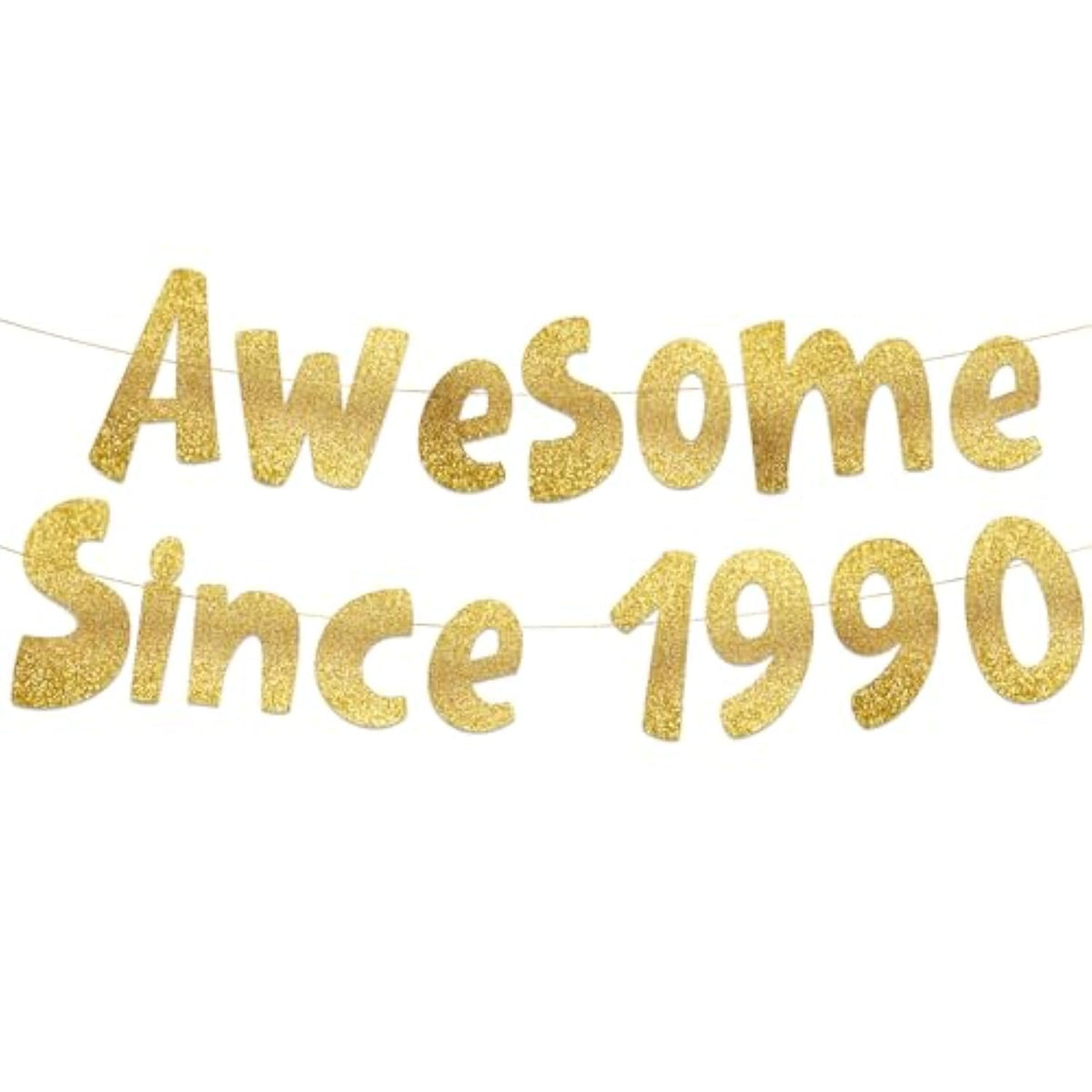Awesome Since 1990 Gold Glitter Banner - 35Th Birthday And Anniversary Party Decorations