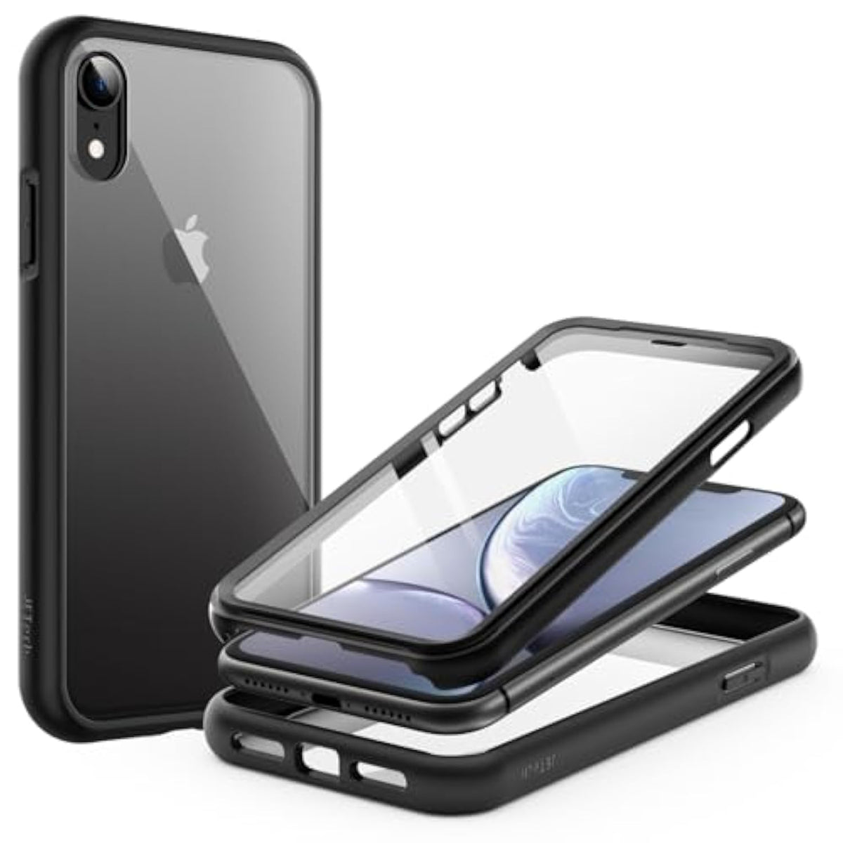 Jetech Case For Xr 6.1-Inch With Built-In Anti-Scratch Screen Protector, 360 Degree Full Body Rugged Phone Cover Clear-Back (Black)